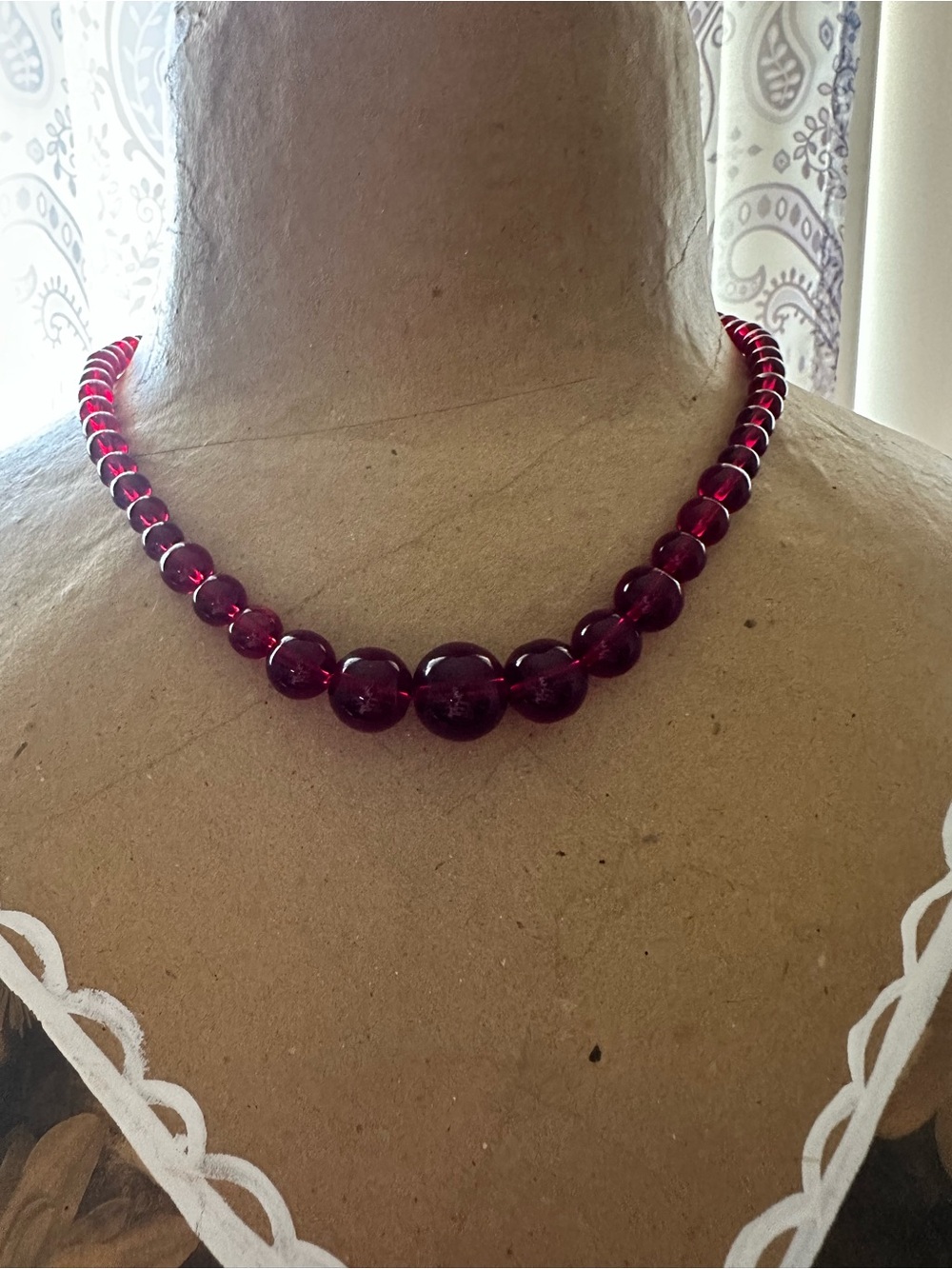 Deep Ruby Glass Bead Necklace for Women